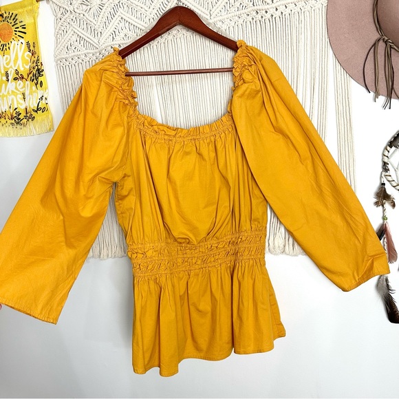 Ashley Stewart Cotton Cinch Waist Off Shoulder Yellow Top Size 14/16 - Picture 8 of 8